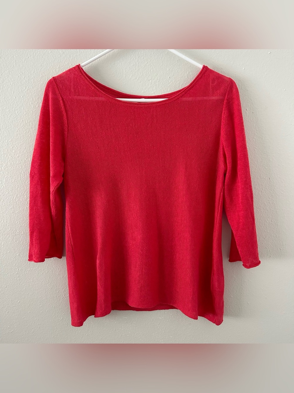 EILEEN FISHER Sweater Womens XS Organic Linen 3/4 Sleeve Pullover Punch Pink Top